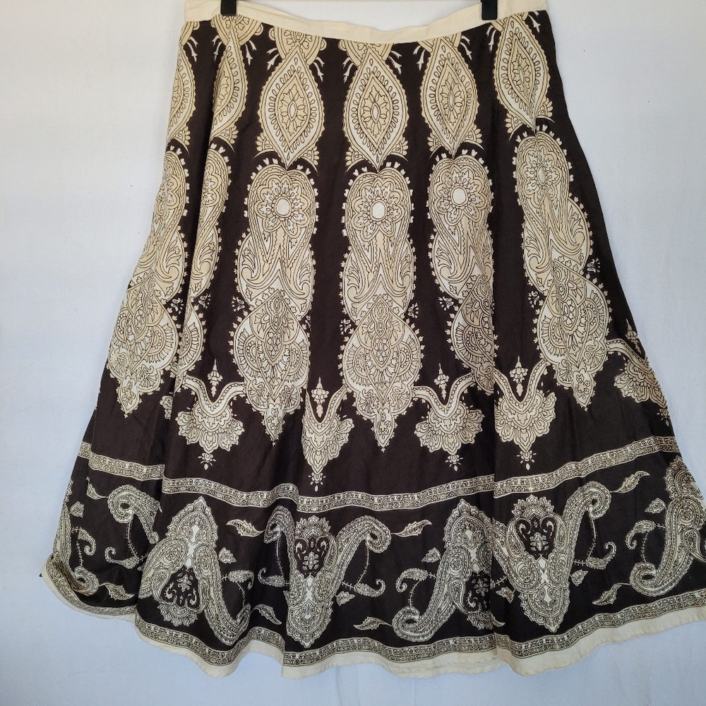 VTG Circle Skirt Size XL Cotton Brown Cream Boho Hippie